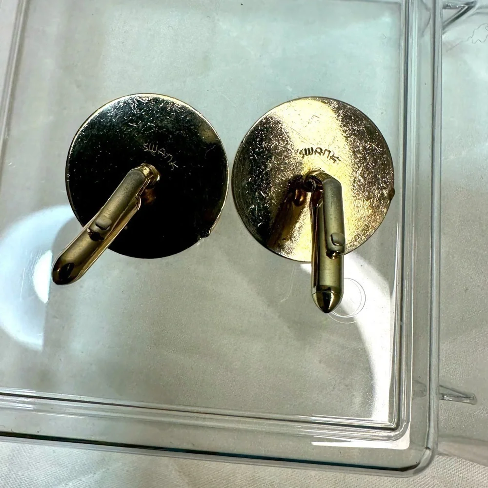 Swank Cufflinks Gold Tone Stainless Steele Mother Of Pearl Shell Mens Vintage